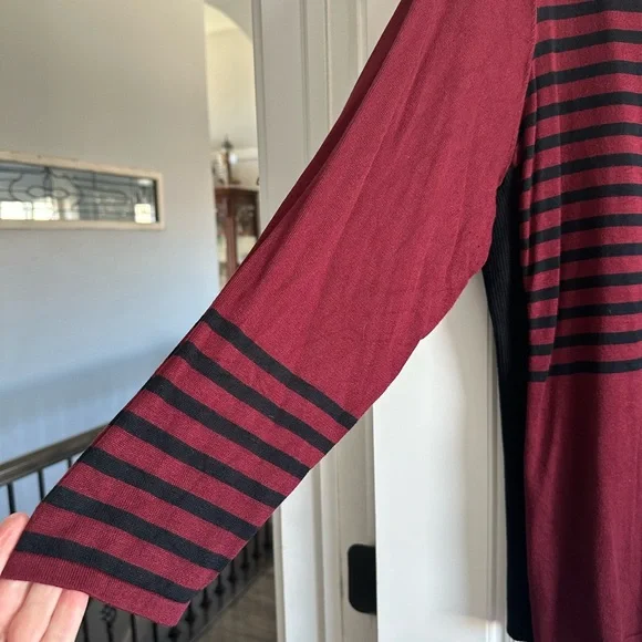 Women’s plus size 3X Long Sleeve sweater- Deep red and Black Stripes. - Picture 2 of 11